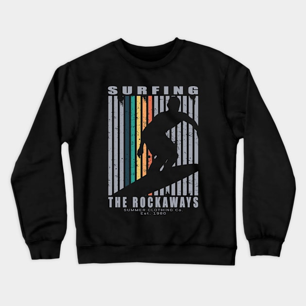 The Rockaways Surfing Beach Retro Surfing Crewneck Sweatshirt by Jas-Kei Designs